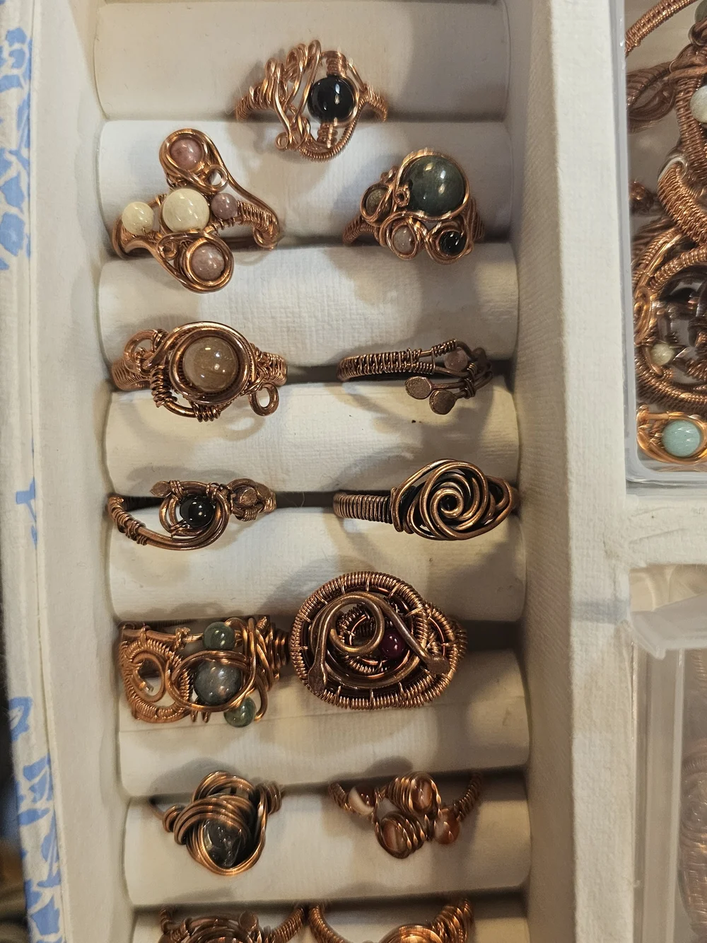 Handcrafted Copper Wire Wrapped Multicolor Gemstone Ring -  Lot Of 13